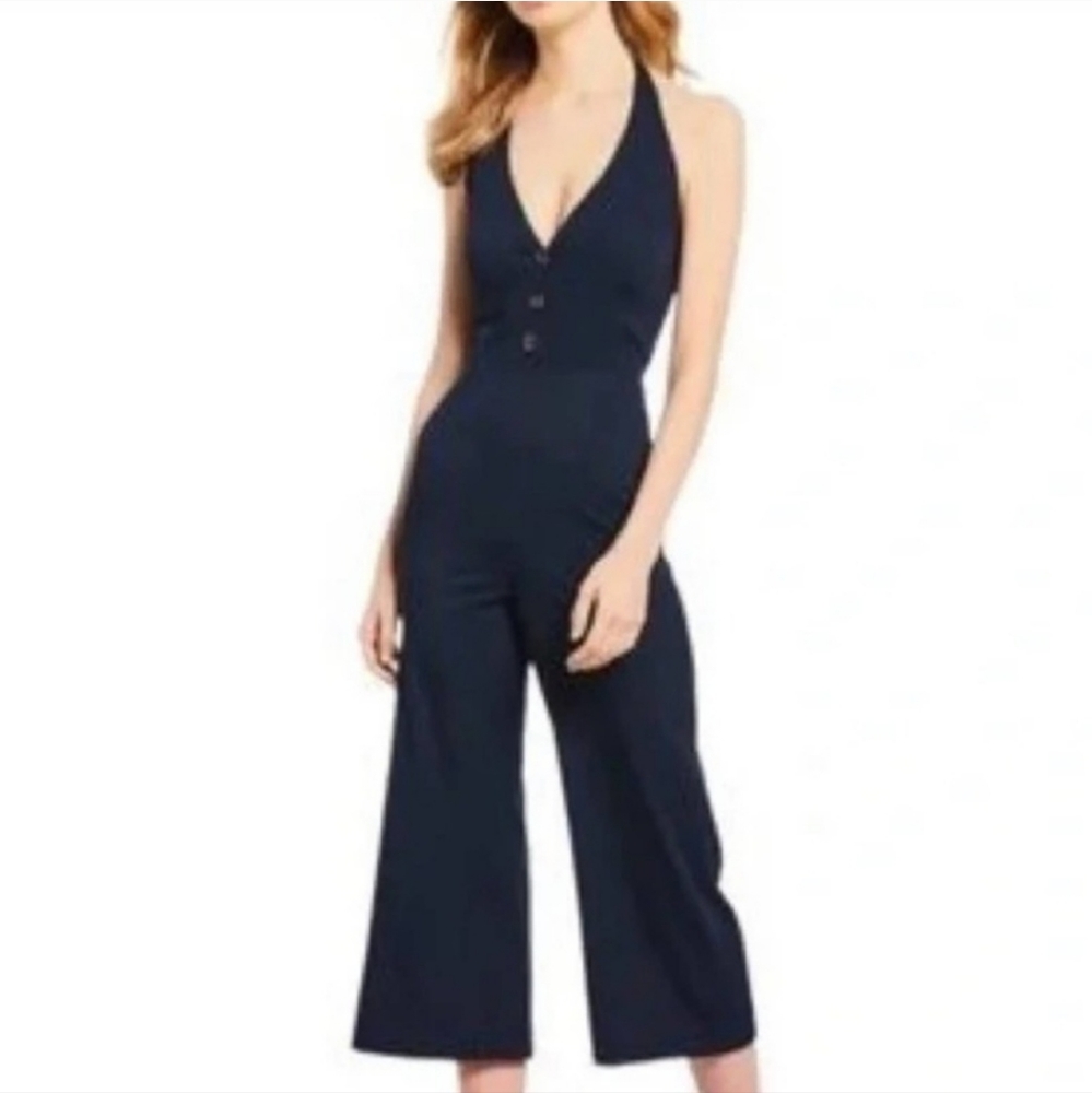 GIANNI BINI Jumpsuit Madison Flare Leg Midi Length Halter Neck Sleeveles…